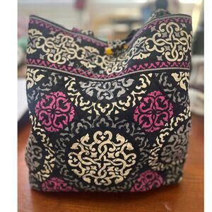 Vera Bradley Baroque Black Pink Gray Medallion Quilted Tote Bag Purse Retired